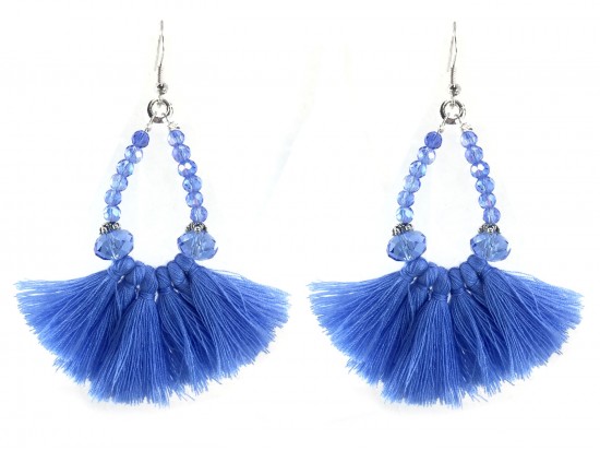 Light Blue Crystal Teardrop Tassel Hook Earrings