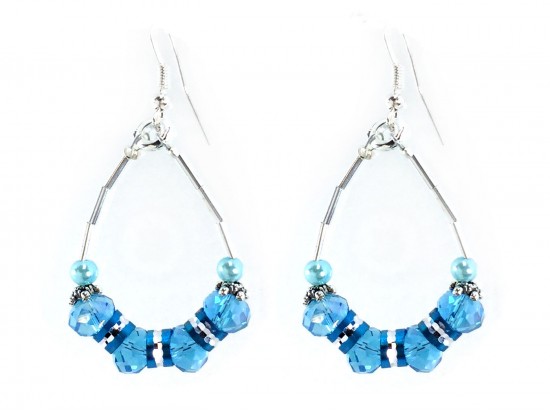 Turquoise Crystal Bead Teardrop Hook Earrings