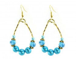 Turquoise Pearl Crystal Teardrop Gold Hook Earrings
