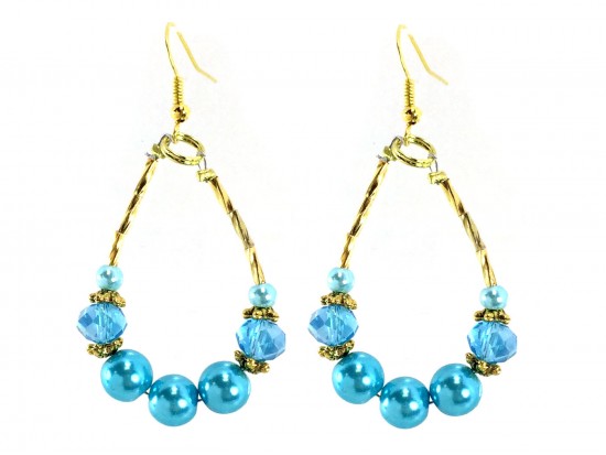 Turquoise Pearl Crystal Teardrop Gold Hook Earrings Turquoise Pearl Crystal Teardrop Gold Hook Earrings
