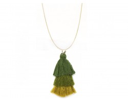Green 3 Tier Cloth Tassel Gold Necklace