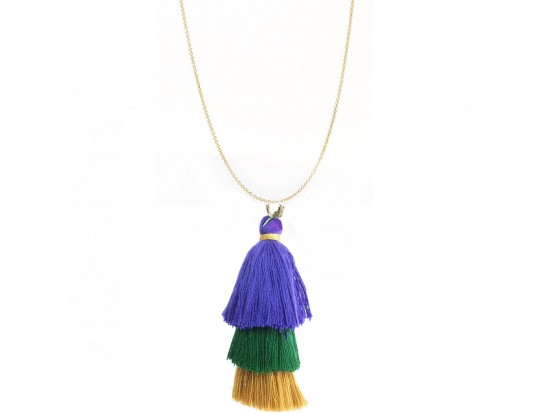 Mardi Gras 3 Tier Cloth Tassel Necklace