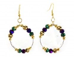 Mardi Gras Crystal Round Loop Tube Gold Earrings
