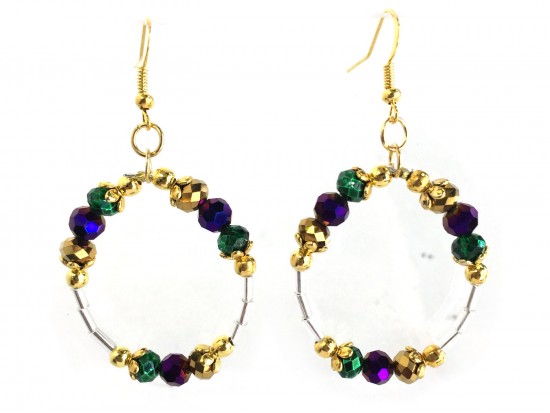Mardi Gras Crystal Round Loop Tube Gold Earrings Mardi Gras Crystal Round Loop Tube Gold Earrings