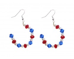 Red White Blue Crystal Pearl Half Loop Hook Earrings