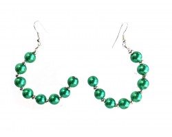 Green Pearl Half Loop Silver Hook Earrings