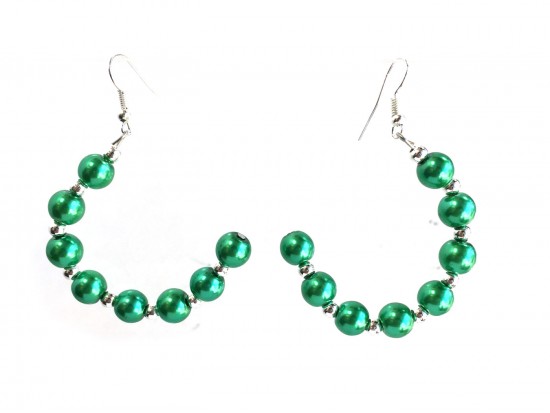 Green Pearl Half Loop Silver Hook Earrings Green Pearl Half Loop Silver Hook Earrings