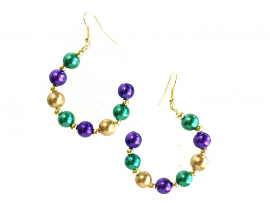 Mardi Gras Pearl Half Loop Gold Hook Earrings