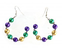 Mardi Gras Pearl Half Loop Silver Hook Earrings