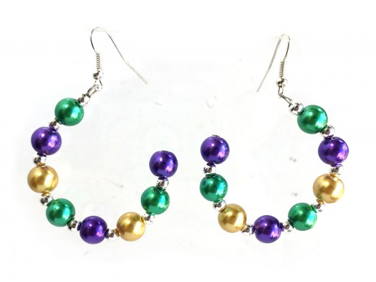 Mardi Gras Pearl Half Loop Silver Hook Earrings Mardi Gras Pearl Half Loop Silver Hook Earrings