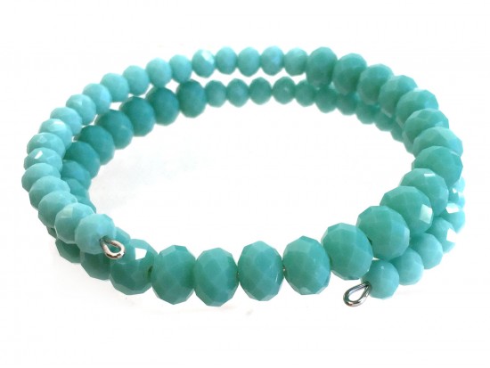 Aqua Crystal Bead Memory Wire Coil Bracelet