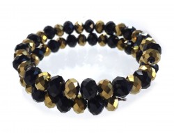 Black Gold Crystal Alternate Memory Wire Coil Bracelet