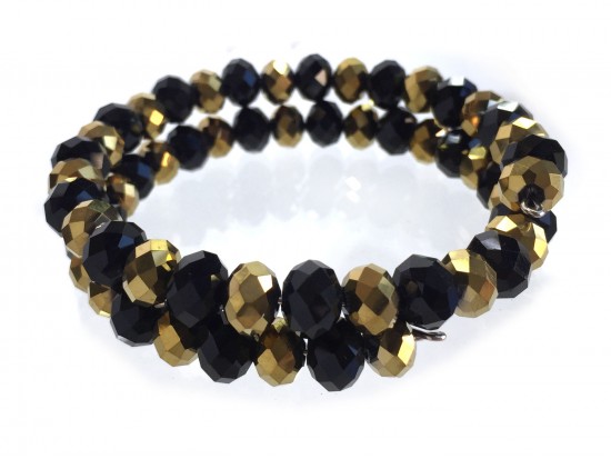Black Gold Crystal Alternate Memory Wire Coil Bracelet