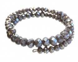 Gray Crystal Bead Memory Wire Coil Bracelet
