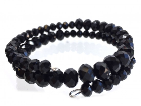 Black Jet Crystal Bead Memory Wire Coil Bracelet