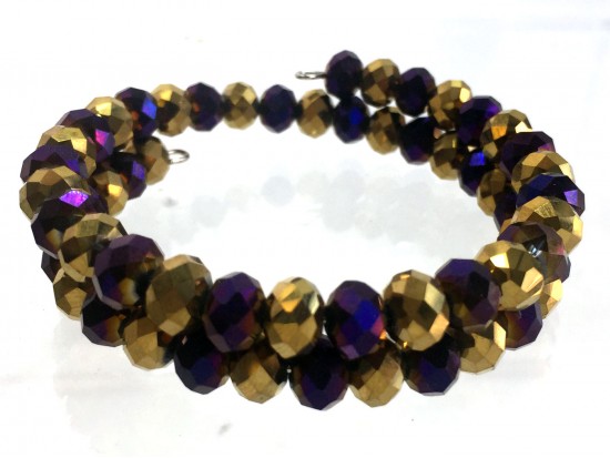 Purple Gold Crystal Alternate Memory Wire Coil Bracelet