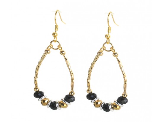 Black Gold Silver Crystal Twist Tube Teardrop Earring Black Gold Silver Crystal Twist Tube Teardrop Earring
