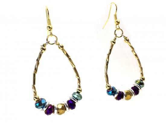 Mardi Gras Crystal Gold Twist Tube Teardrop Earring