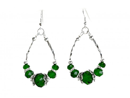 Green Crystal Silver Teardrop Hook Earrings Green Crystal Silver Teardrop Hook Earrings