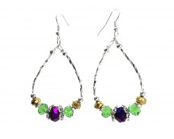 Mardi Gras Crystal Silver Teardrop Hook Earrings