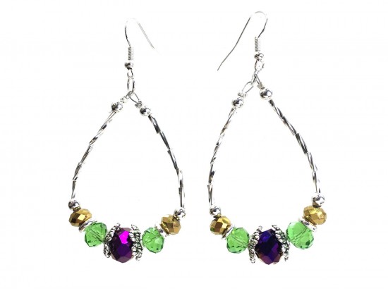 Mardi Gras Crystal Silver Teardrop Hook Earrings Mardi Gras Crystal Silver Teardrop Hook Earrings