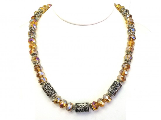 Topaz Crystal Filigree Barrel Bead Necklace