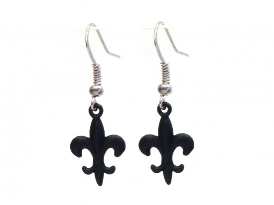 Black Matte Fleur De Lis Hook Earring