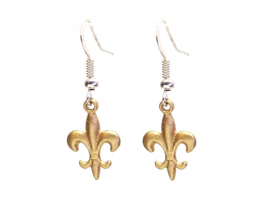 Gold Matte Fleur De Lis Hook Earring