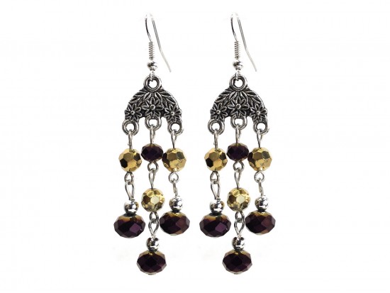 Black Gold Crystal Chandelier Silver Hook Earrings
