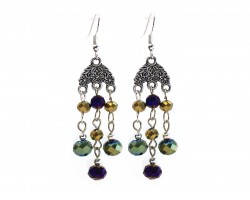 Mardi Gras Crystal Chandelier Silver Hook Earrings