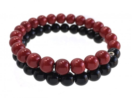 Red Black Pearl Memory Wire Coil Bracelet Red Black Pearl Memory Wire Coil Bracelet