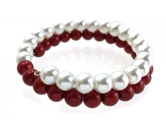 Red White Pearl Memory Wire Coil Bracelet Red White Pearl Memory Wire Coil Bracelet