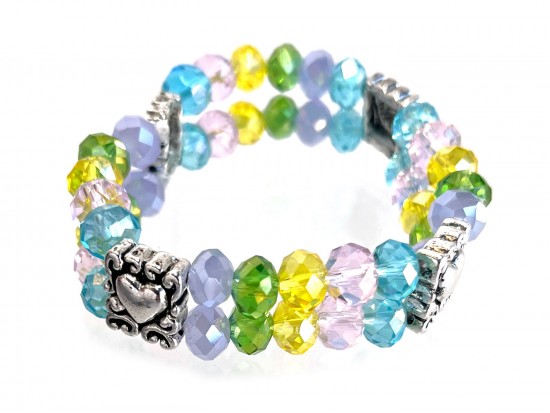 Easter Multi Silver Heart Crystal 2 Line Stretch Bracelet Easter Multi Silver Heart Crystal 2 Line Stretch Bracelet