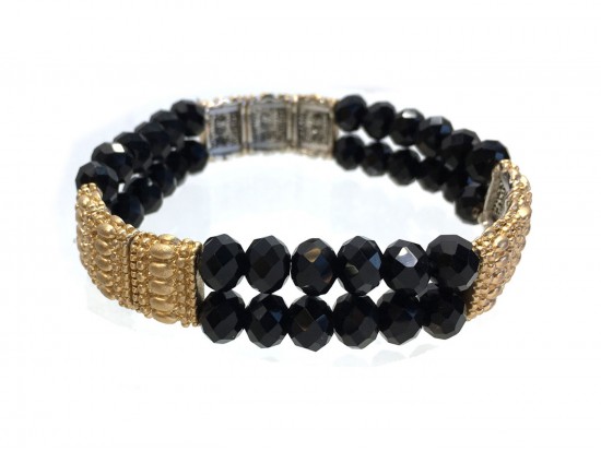 Black Gold Sectioned Crystal 2 Line Stretch Bracelet