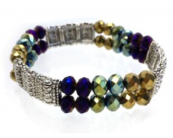 Mardi Gras Silver Section Crystal 2 Line Stretch Bracelet