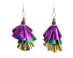 Mardi Gras Metallic Cloth 3 Tier Hook Earrings
