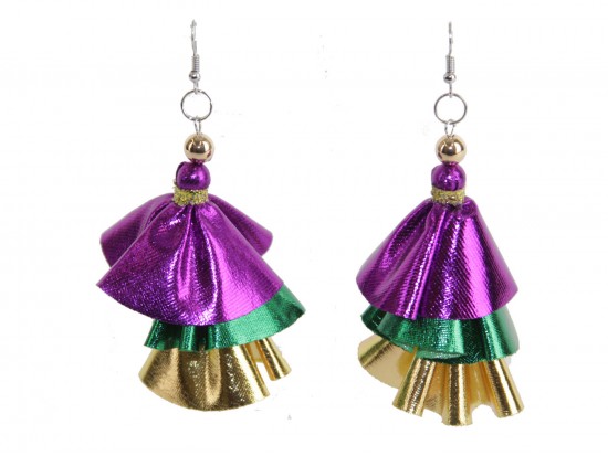 Mardi Gras Metallic Cloth 3 Tier Hook Earrings