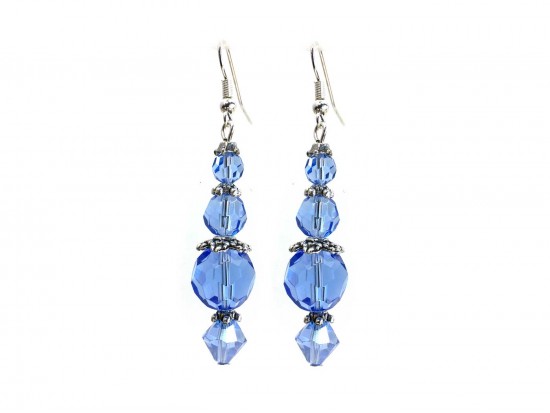 Blue Crystal Silver Hook Earrings
