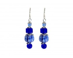 Blue Glass Lantern Bead Hook Earrings
