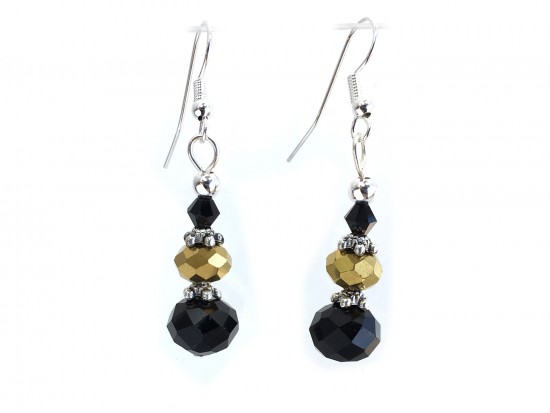 Black Gold Crystal Hook Earrings