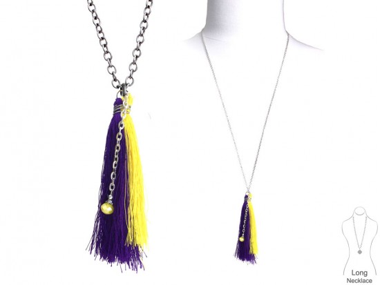 Purple Yellow Tassel Silver Chain Necklace