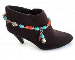 Brown Cross Turq Stone Boot Shoe Jewelry