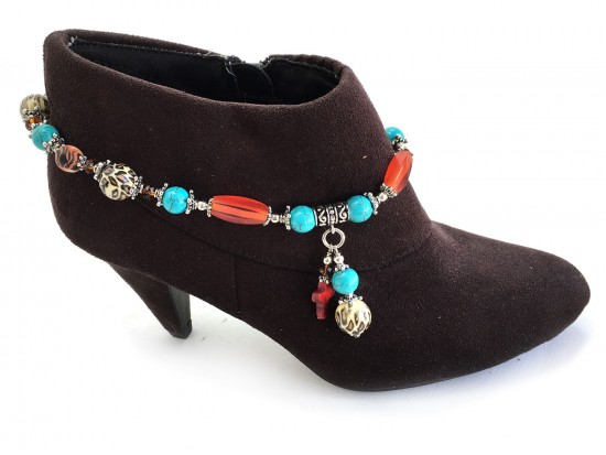 Brown Cross Turq Stone Boot Shoe Jewelry