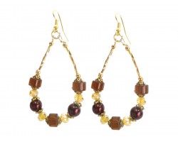 Brown Bead Crystal Teardrop Hook Earrings