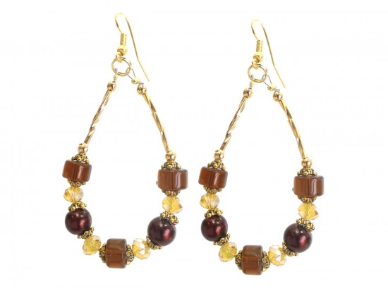 Brown Bead Crystal Teardrop Hook Earrings Brown Bead Crystal Teardrop Hook Earrings