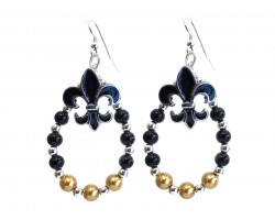 Black Gold Silver Fleur De Lis Teardrop Earrings