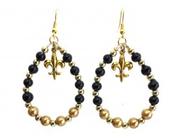 Black Gold Fleur De Lis Teardrop Earrings