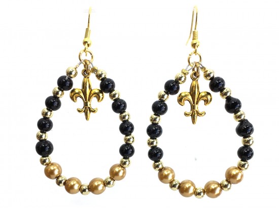 Black Gold Fleur De Lis Teardrop Earrings Black Gold Fleur De Lis Teardrop Earrings