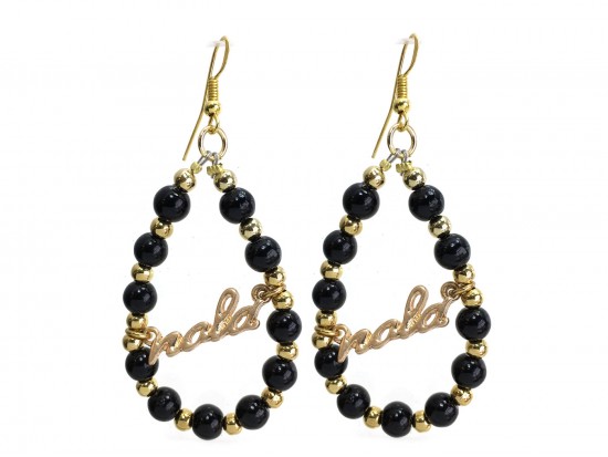 Gold NOLA Black Gold Bead Teardrop Earrings