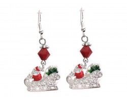 Xmas Santa Sleigh Crystal Hook Earrings